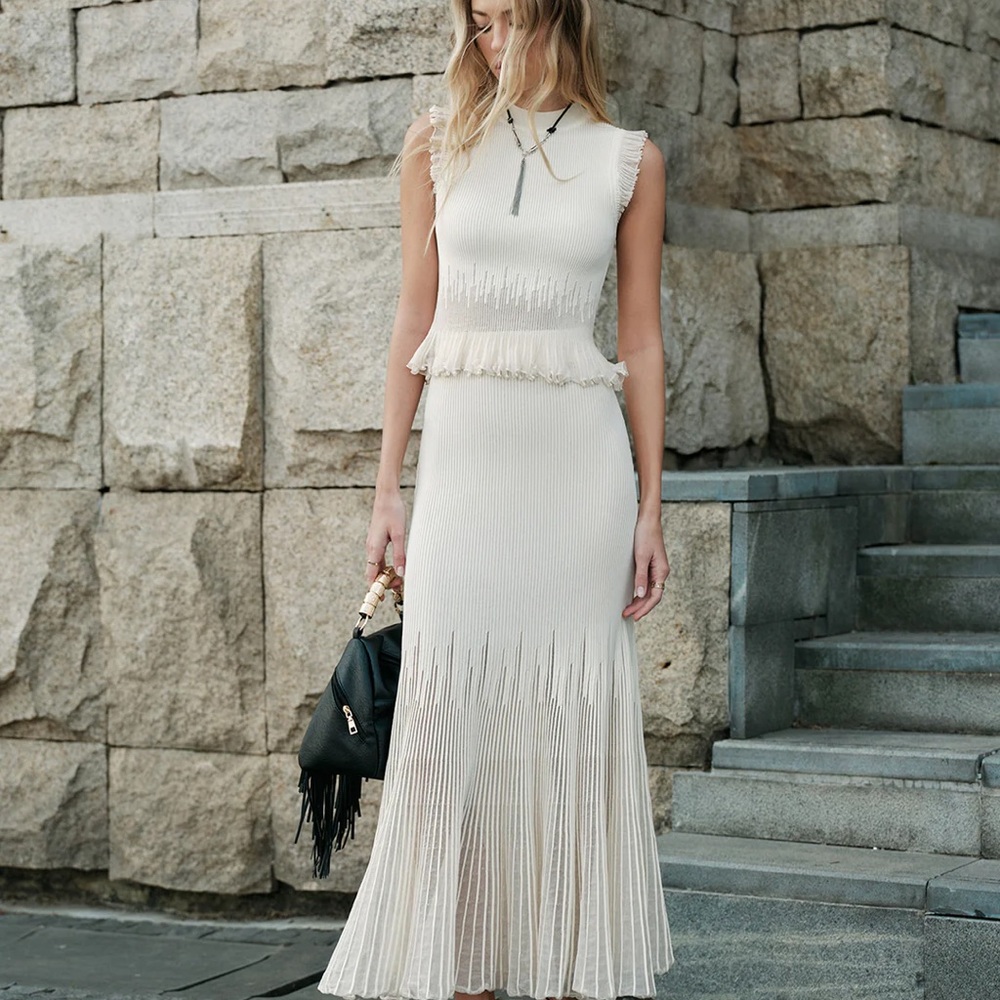Commense Mesh Panel Pleated Skirt and Top